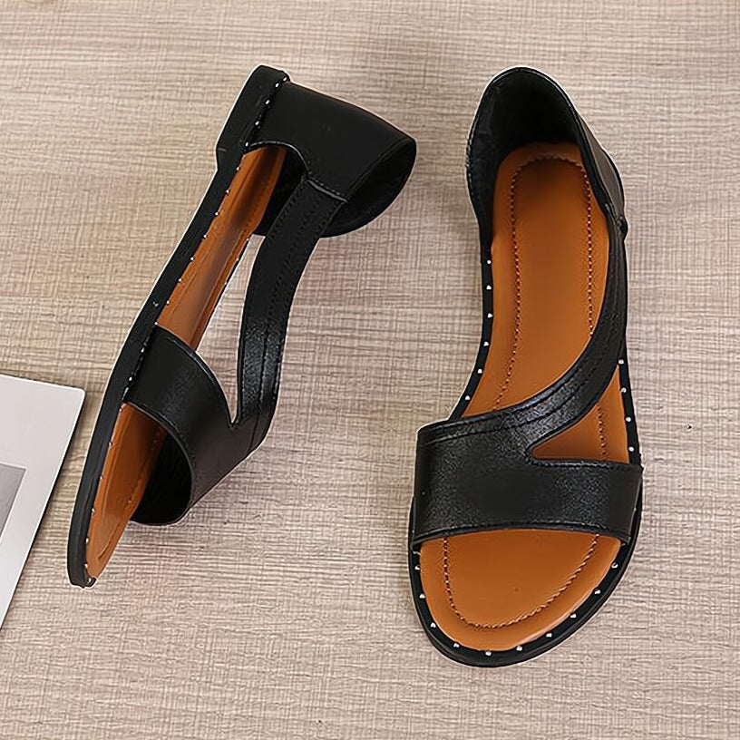 Women's Cut-Out Slip-On Sandals with Flat Sole and Open Toe Design