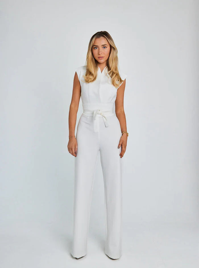 Women's Sleeveless Wide-Leg Jumpsuit with Draped Neck Detail