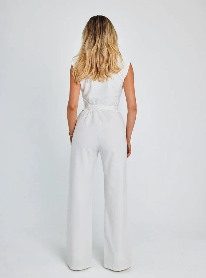 Women's Sleeveless Wide-Leg Jumpsuit with Draped Neck Detail