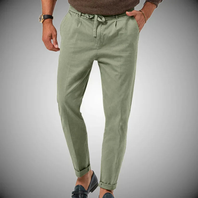 Men's Slim-Fit Casual Trousers with Drawstring Waistband