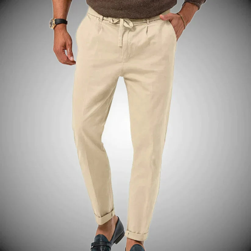 Men's Slim-Fit Casual Trousers with Drawstring Waistband