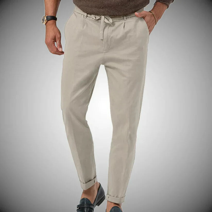 Men's Slim-Fit Casual Trousers with Drawstring Waistband