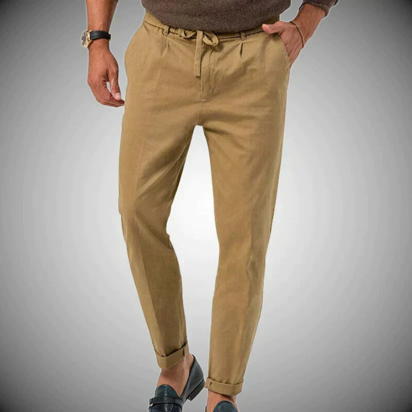 Men's Slim-Fit Casual Trousers with Drawstring Waistband