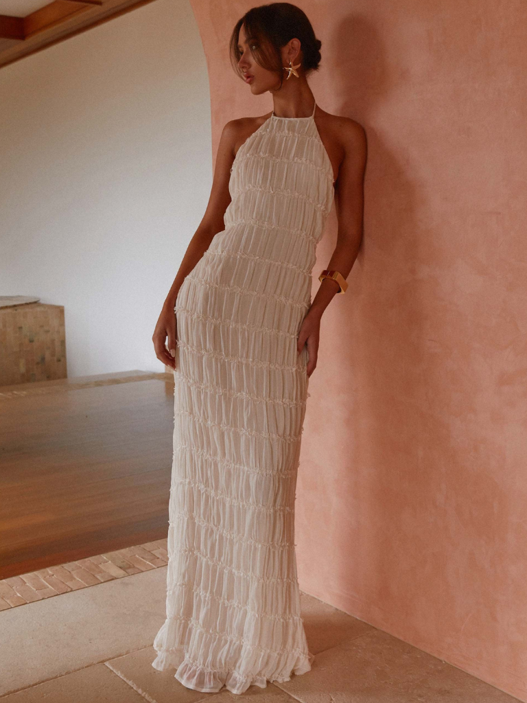 Women's Halter Neck Textured Maxi Dress