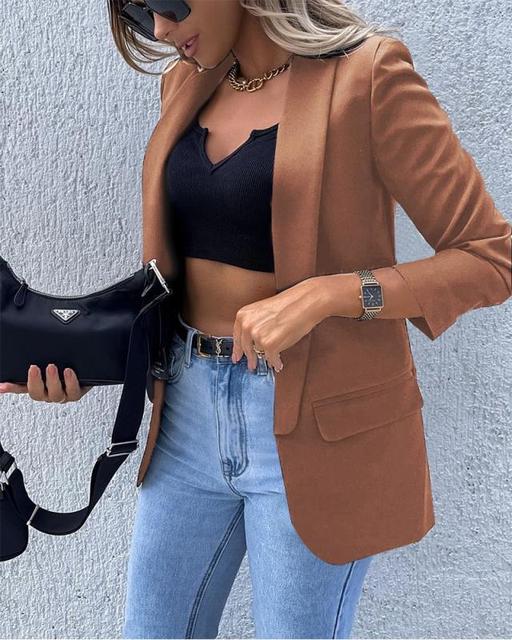 Women’s Elegant Solid Blazer with Tailored Fit and Front Pockets