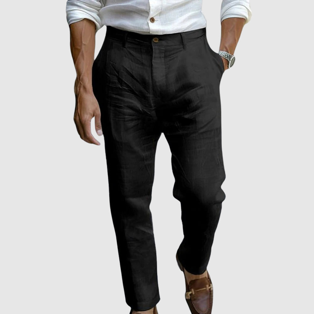 Men's Lightweight Tailored Pants with Elastic Waist and Button Closure