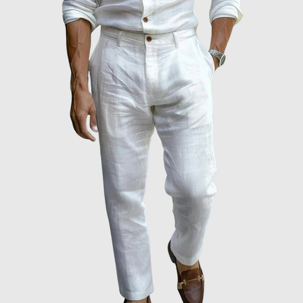 Men's Lightweight Tailored Pants with Elastic Waist and Button Closure