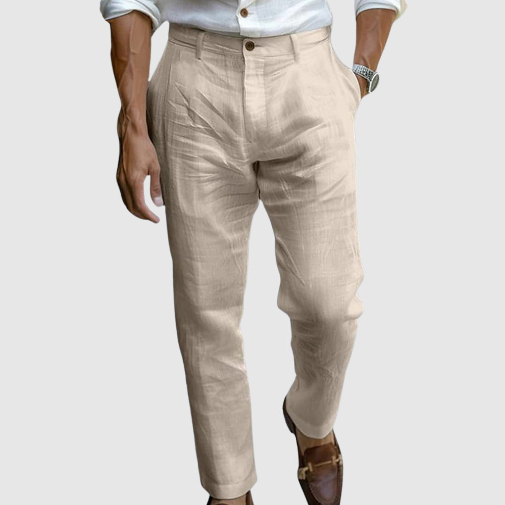 Men's Lightweight Tailored Pants with Elastic Waist and Button Closure
