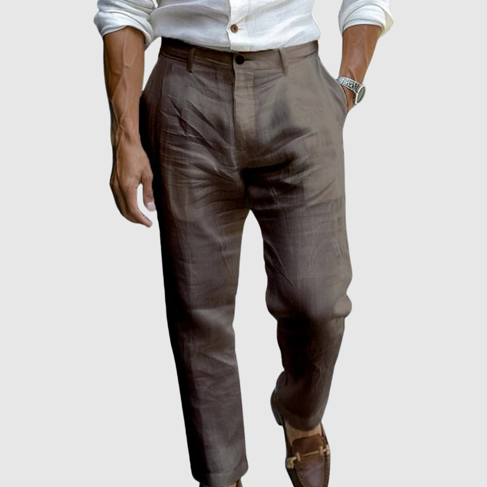 Men's Lightweight Tailored Pants with Elastic Waist and Button Closure