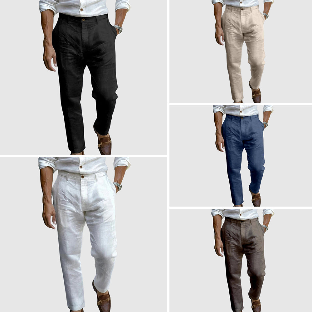 Men's Lightweight Tailored Pants with Elastic Waist and Button Closure