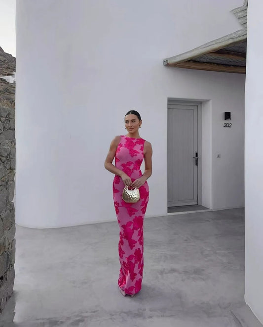 Women’s Floral Print Fitted Maxi Dress