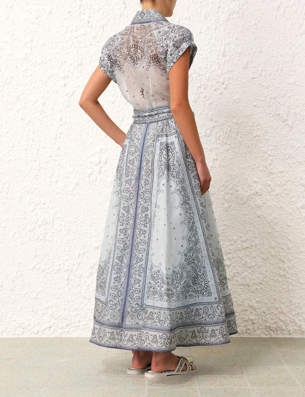 Women's Paisley Print Maxi Dress with Belted Waist