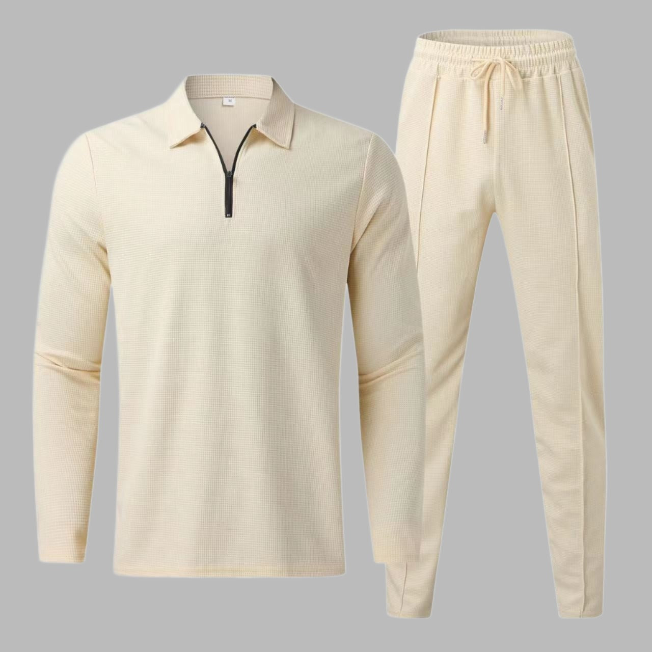 Men's Tracksuit Two Piece Set with Zip Polo Top and Jogger Pants
