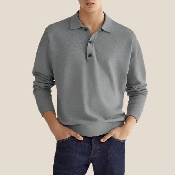 Men’s Long Sleeve Polo Shirt with Button Placket and Classic Fit