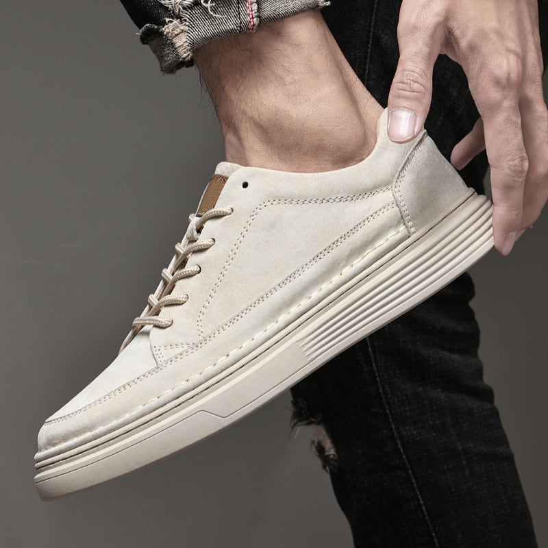 Men’s Casual Lace-Up Sneakers with Contrast Sole and Raised Stitching