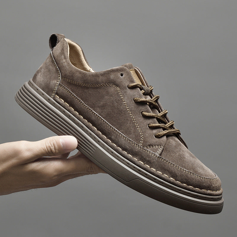 Men’s Casual Lace-Up Sneakers with Contrast Sole and Raised Stitching