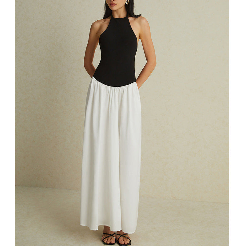 Women's Halter Neck Maxi Dress with Fitted Bodice and Flared Skirt