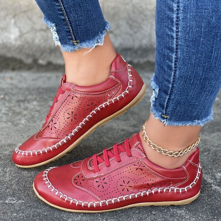 Women's Casual Comfort Shoes with Floral Stitch Detailing