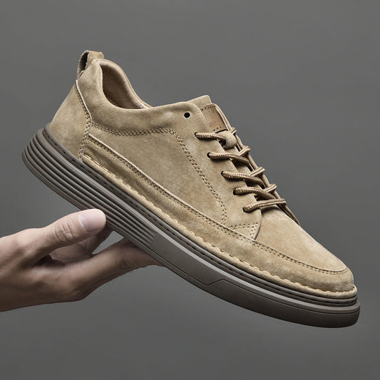 Men’s Casual Lace-Up Sneakers with Contrast Sole and Raised Stitching