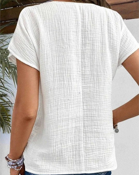 Women's Short-Sleeve Button-Front Top with Collar