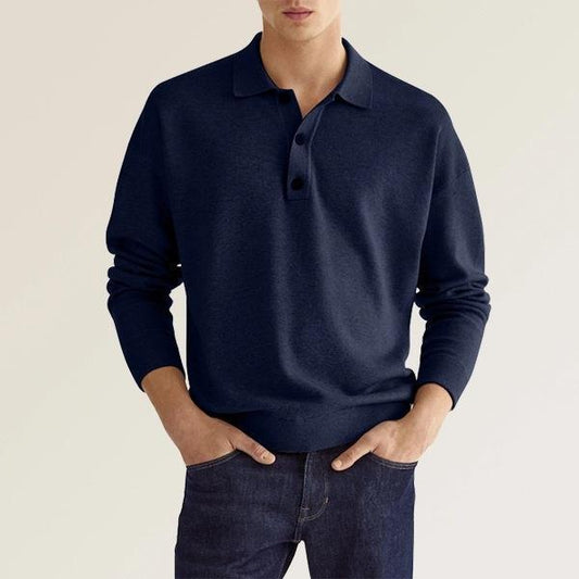 Men’s Long Sleeve Polo Shirt with Button Placket and Classic Fit