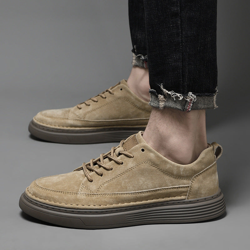 Men’s Casual Lace-Up Sneakers with Contrast Sole and Raised Stitching