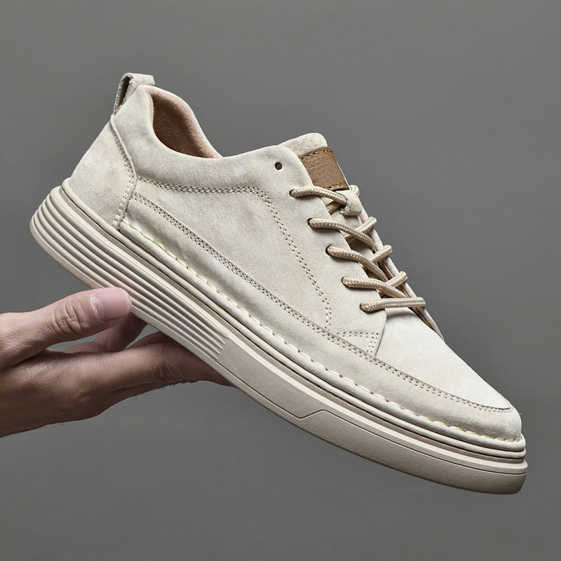 Men’s Casual Lace-Up Sneakers with Contrast Sole and Raised Stitching