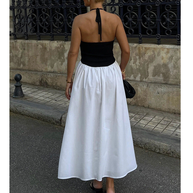 Women's Halter Neck Maxi Dress with Fitted Bodice and Flared Skirt