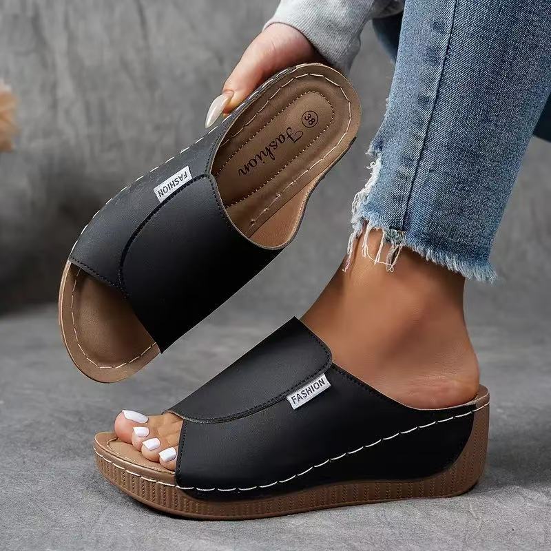 Women's Slip-On Wedge Sandals with Open Toe
