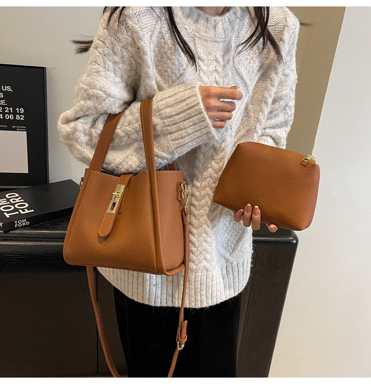 Women's Structured Handbag with Top Handles and Gold-Tone Hardware