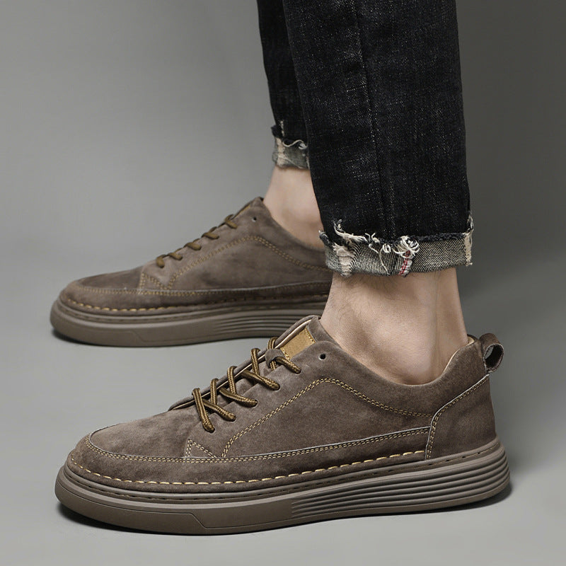 Men’s Casual Lace-Up Sneakers with Contrast Sole and Raised Stitching