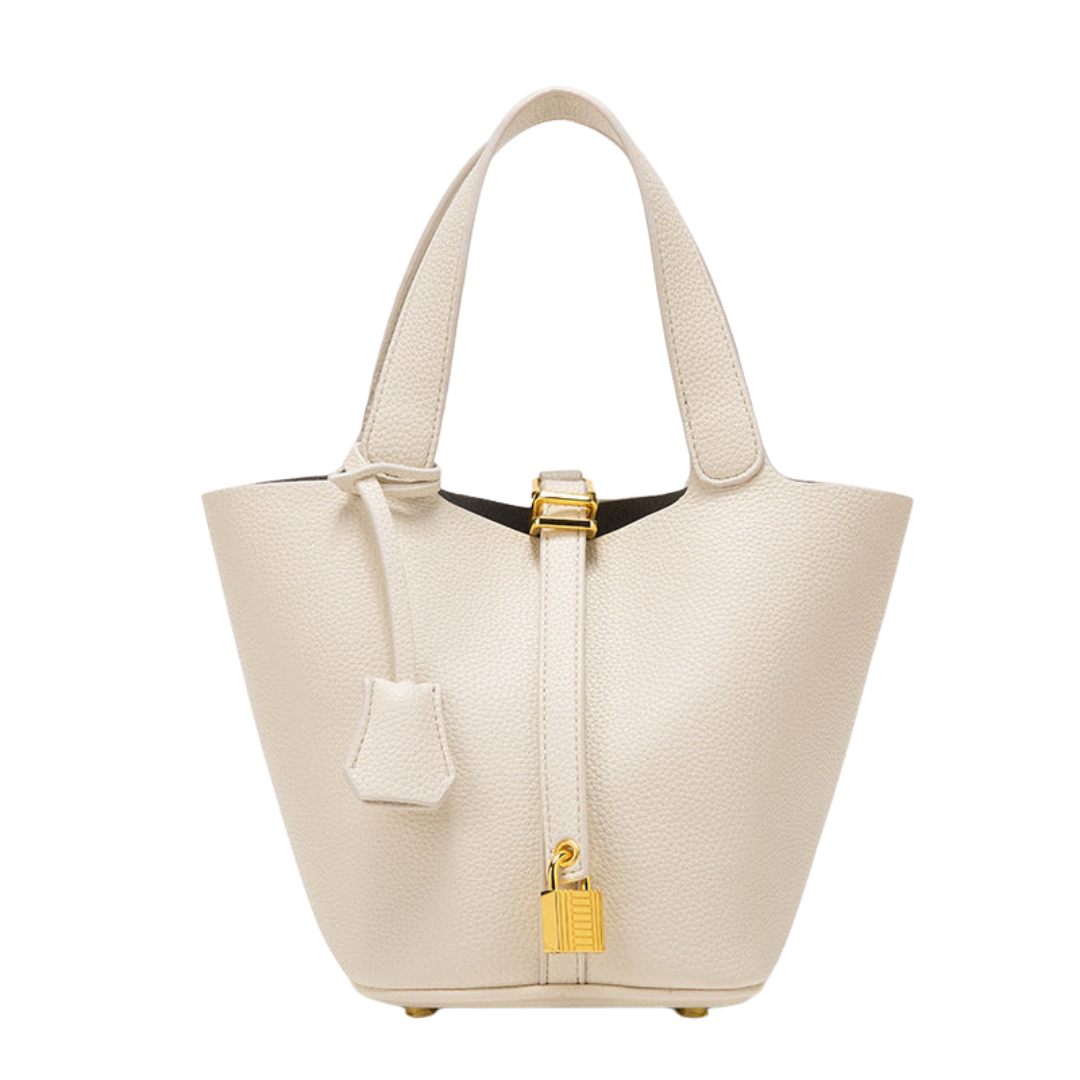 Women's Structured Top Handle Handbag with Gold Lock Accent Detail