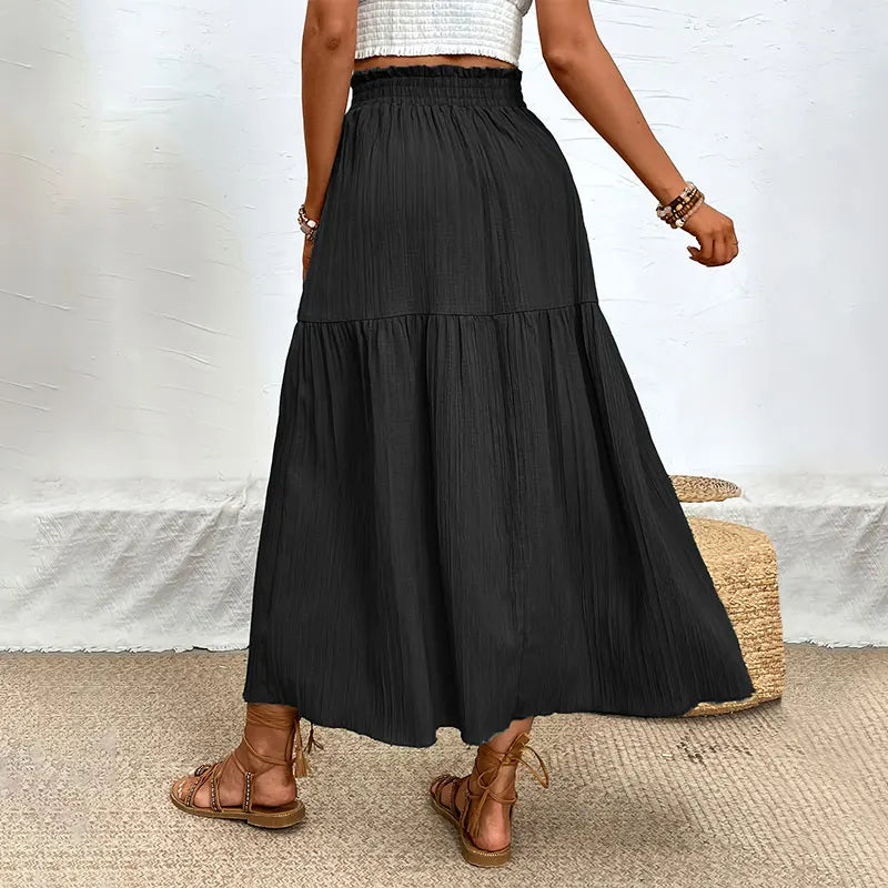 Women's High Waist A-Line Midi Skirt with Side Slit and Ruffle Hem