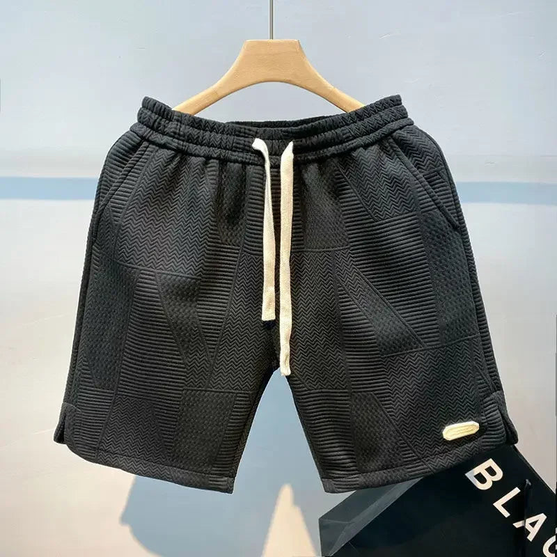 Men's Casual Sports Shorts with Wave Pattern and Adjustable Drawstring