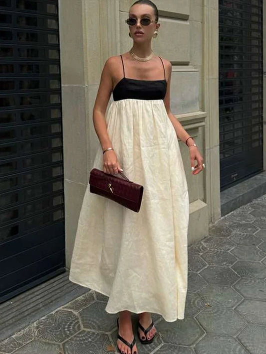 Women's Two-Tone Spaghetti Strap Sleeveless Maxi Dress
