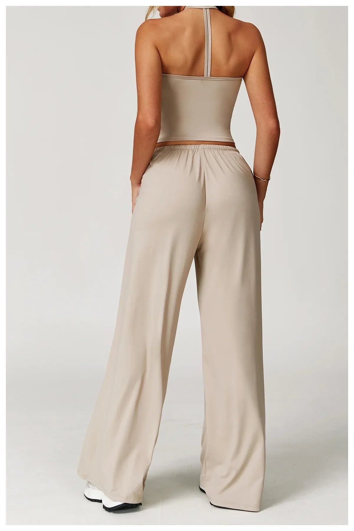 Women’s Two-Piece Lounge Set with Racerback Crop Top and Wide-Leg Pants