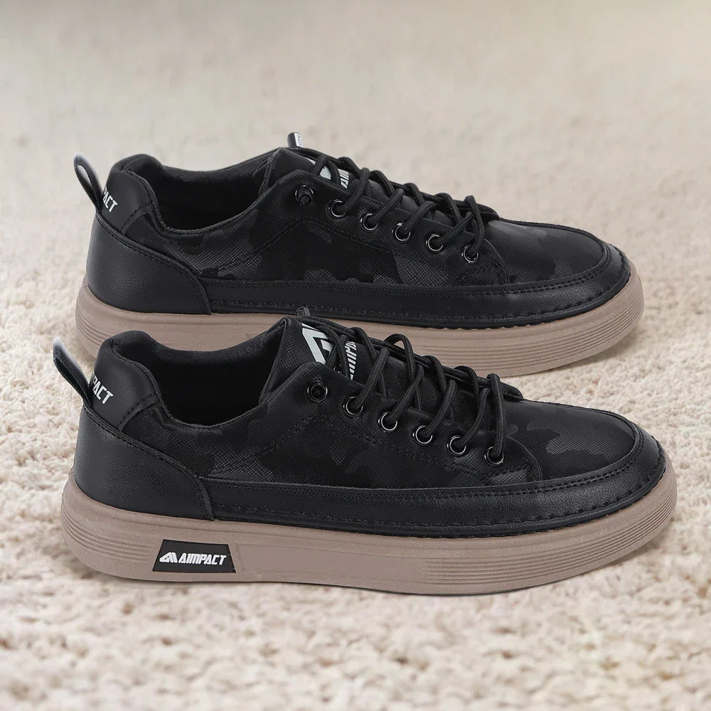Men's Platform Skate Sneakers with Contrast Sole and Lace-Up Design