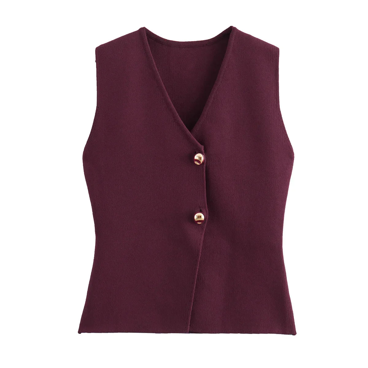 Women's Button-Front Knitted Vest Top with Sleeveless Design
