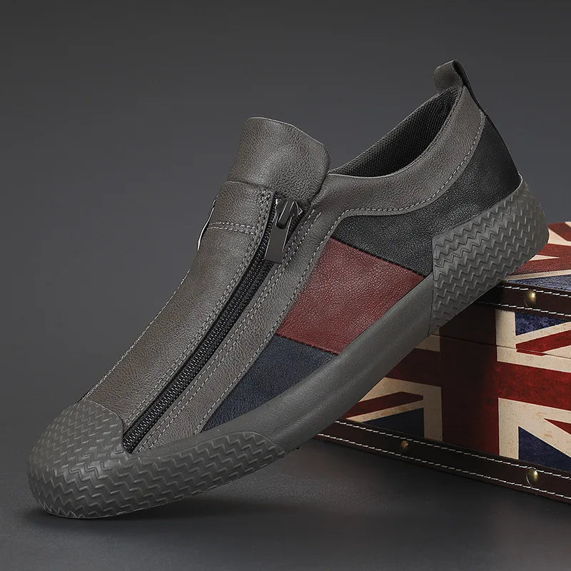 Men's Slip-On Casual Sneakers with Side Zipper and Contrast Panels