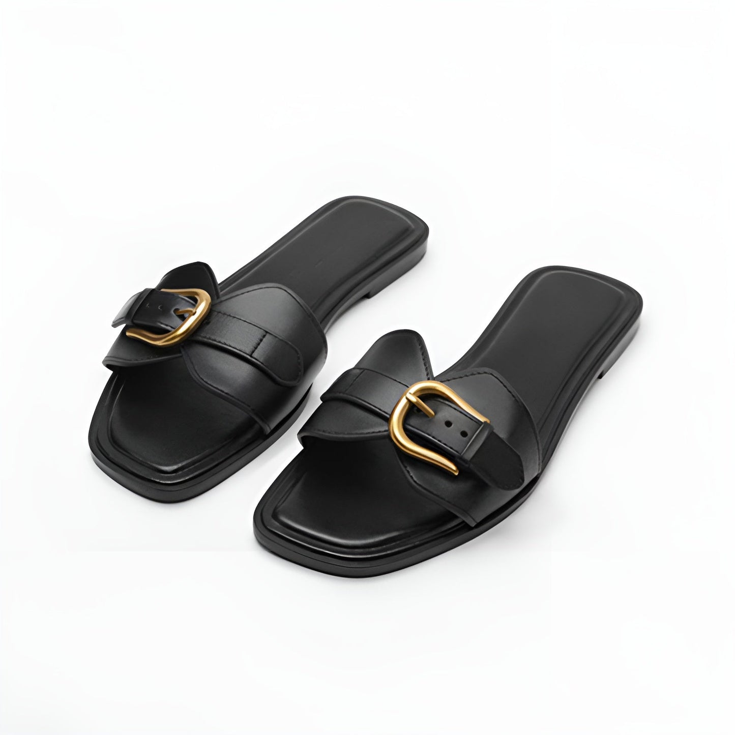 Women's Elegant Slippers with Gold Buckle Detail