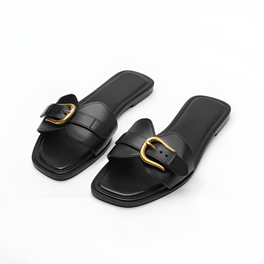 Women's Elegant Slippers with Gold Buckle Detail