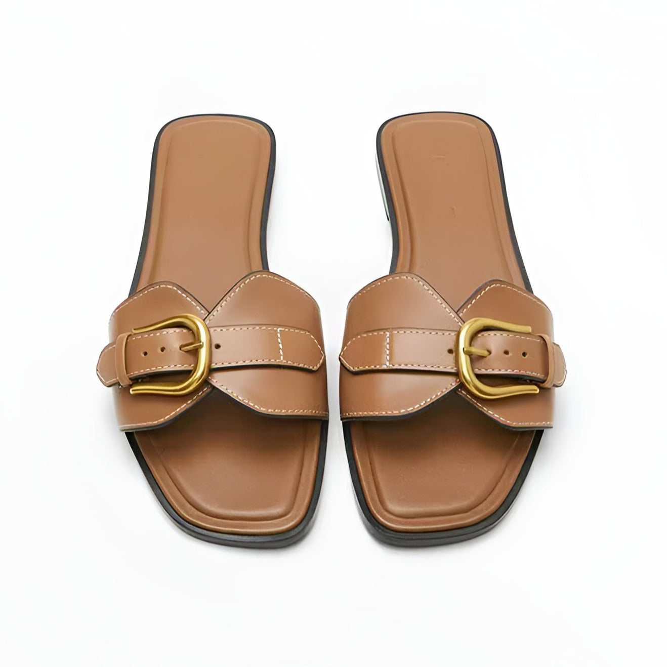 Women's Elegant Slippers with Gold Buckle Detail