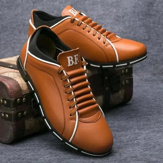 Men's Casual Lace-Up Sneakers with Contrast Stitch Sole Design