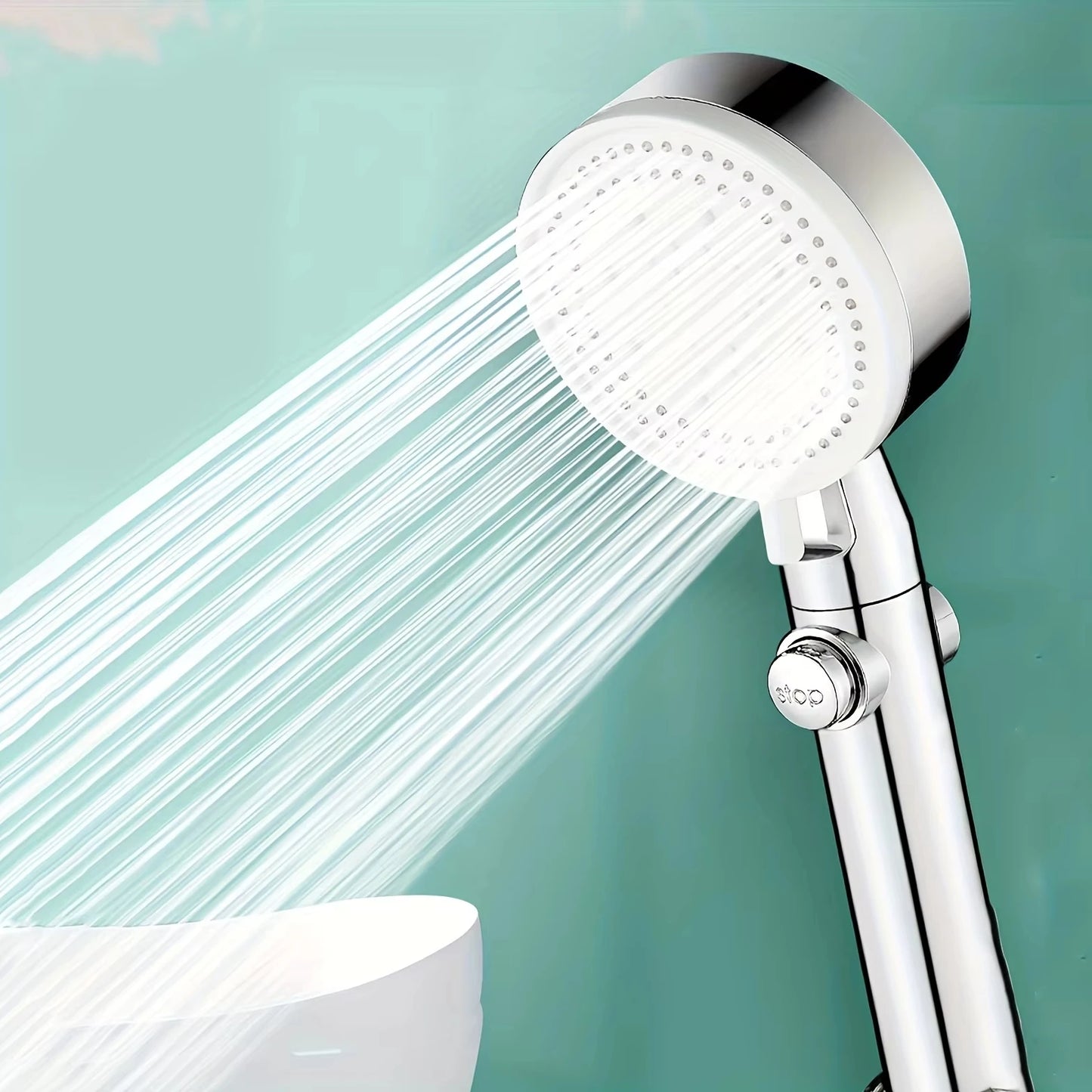 Adjustable Silver High-Pressure Shower Head with Stop Switch, Hose & Holder