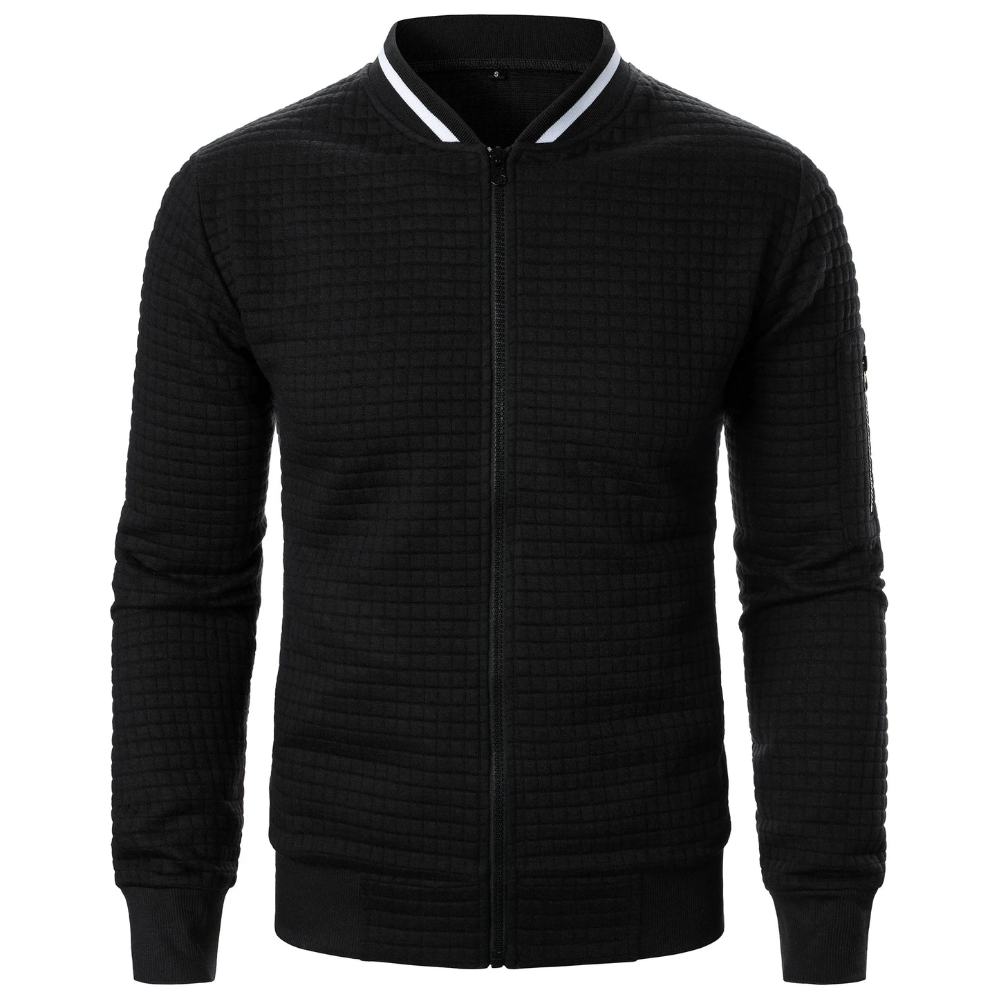 Men's Zip-Up Stand Collar Cardigan Jacket with Quilted Texture