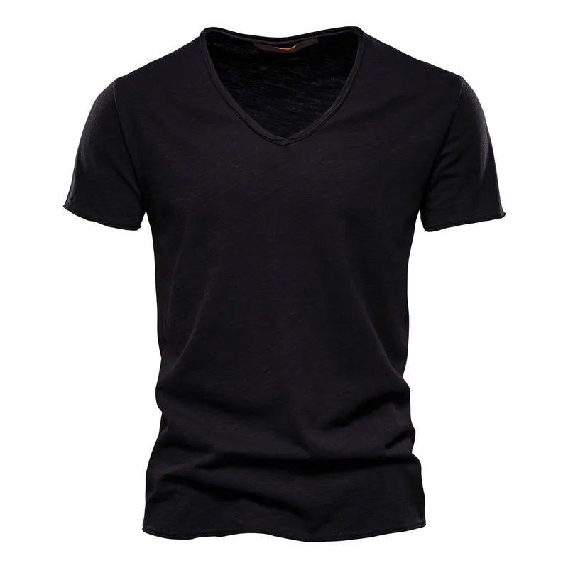 Men's Slim Fit V-Neck T-Shirt with Short Sleeves and Wrinkle Look