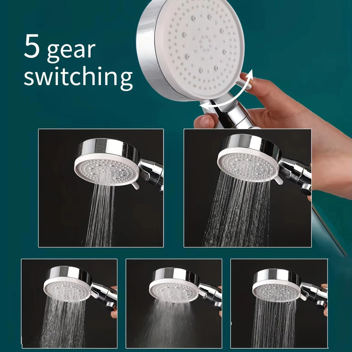 Adjustable Silver High-Pressure Shower Head with Stop Switch, Hose & Holder