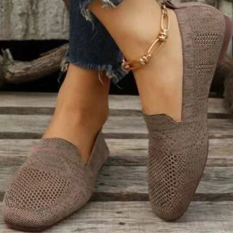 Women's Slip-On Knit Casual Loafers with Round Toe and Flat Sole