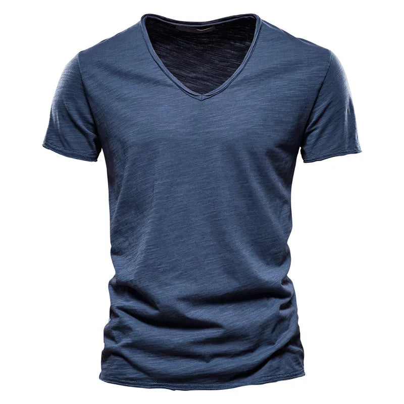 Men's Slim Fit V-Neck T-Shirt with Short Sleeves and Wrinkle Look