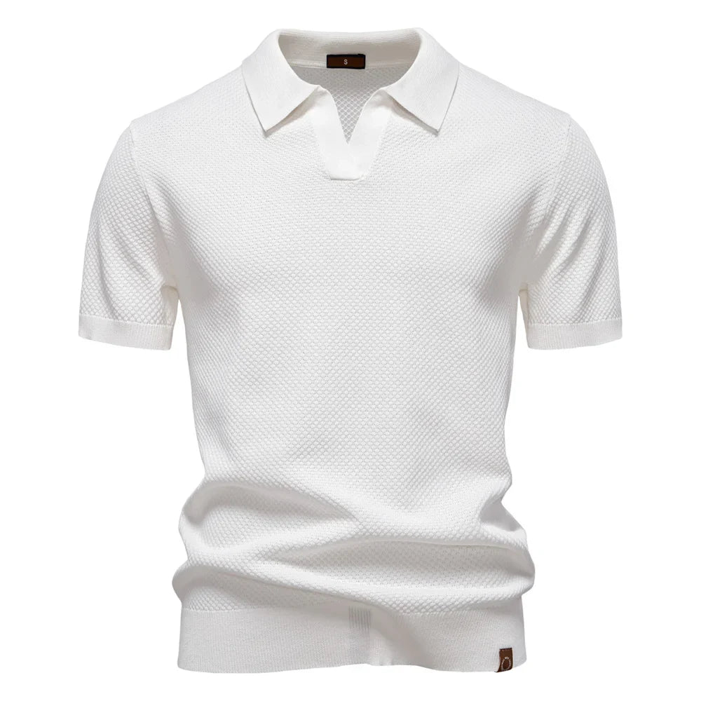 Men's Short Sleeve Polo Shirt with Textured Knit Design